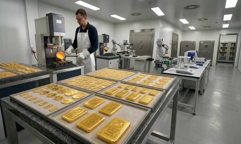 Production of gold pieces in various weights and sizes.